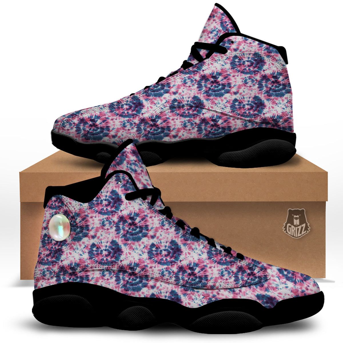 Red Tie Dye Blue Shibori Print Pattern Black Basketball Shoes-grizzshop