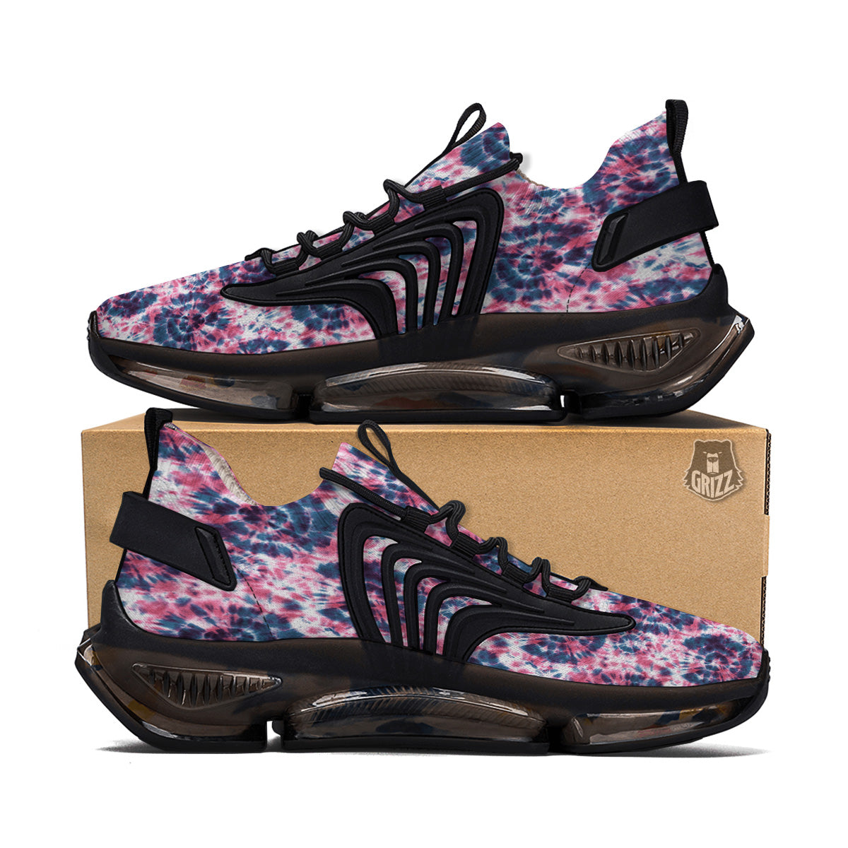 Red Tie Dye Blue Shibori Print Pattern Black Gym Shoes-grizzshop