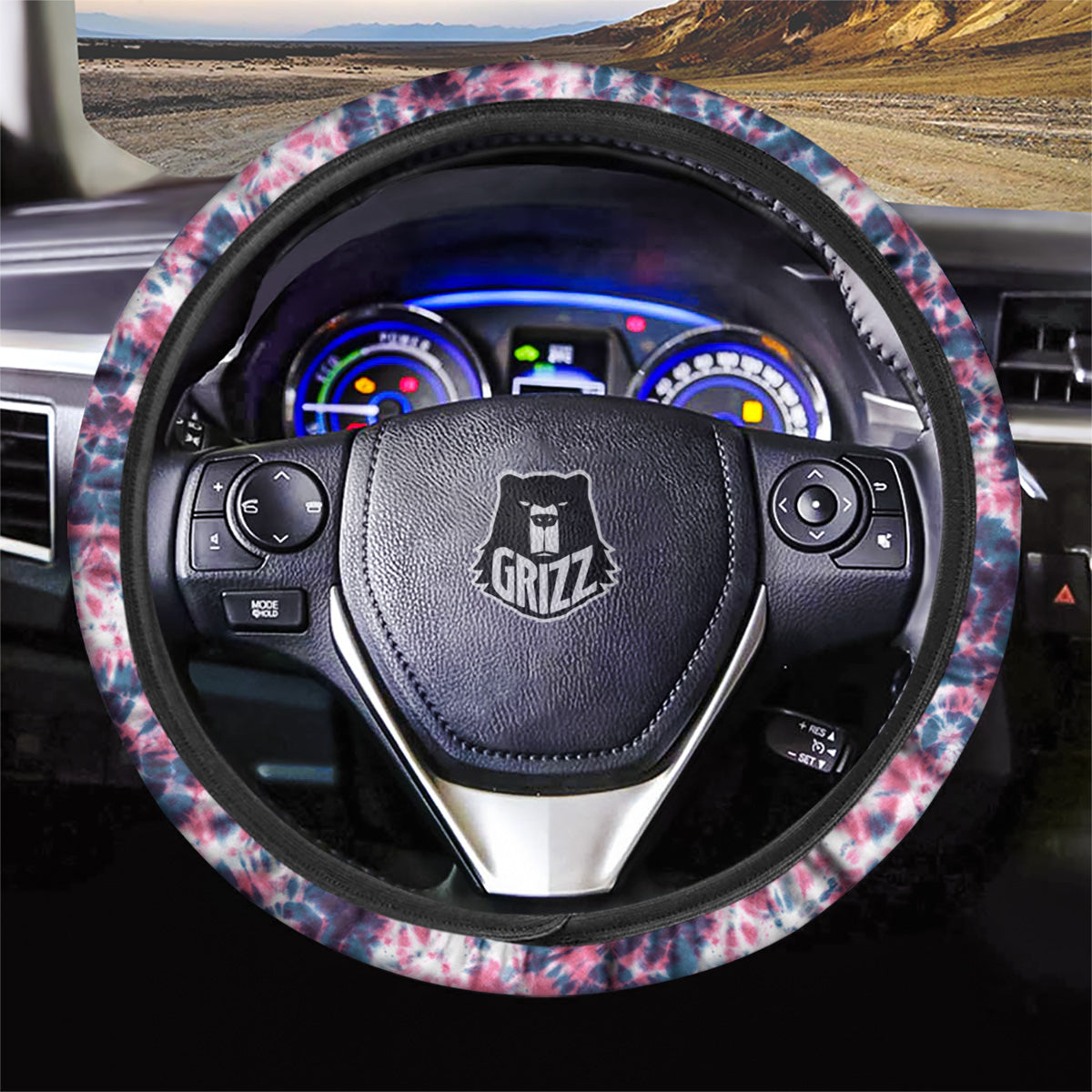 Red Tie Dye Blue Shibori Print Pattern Car Steering Wheel Cover-grizzshop