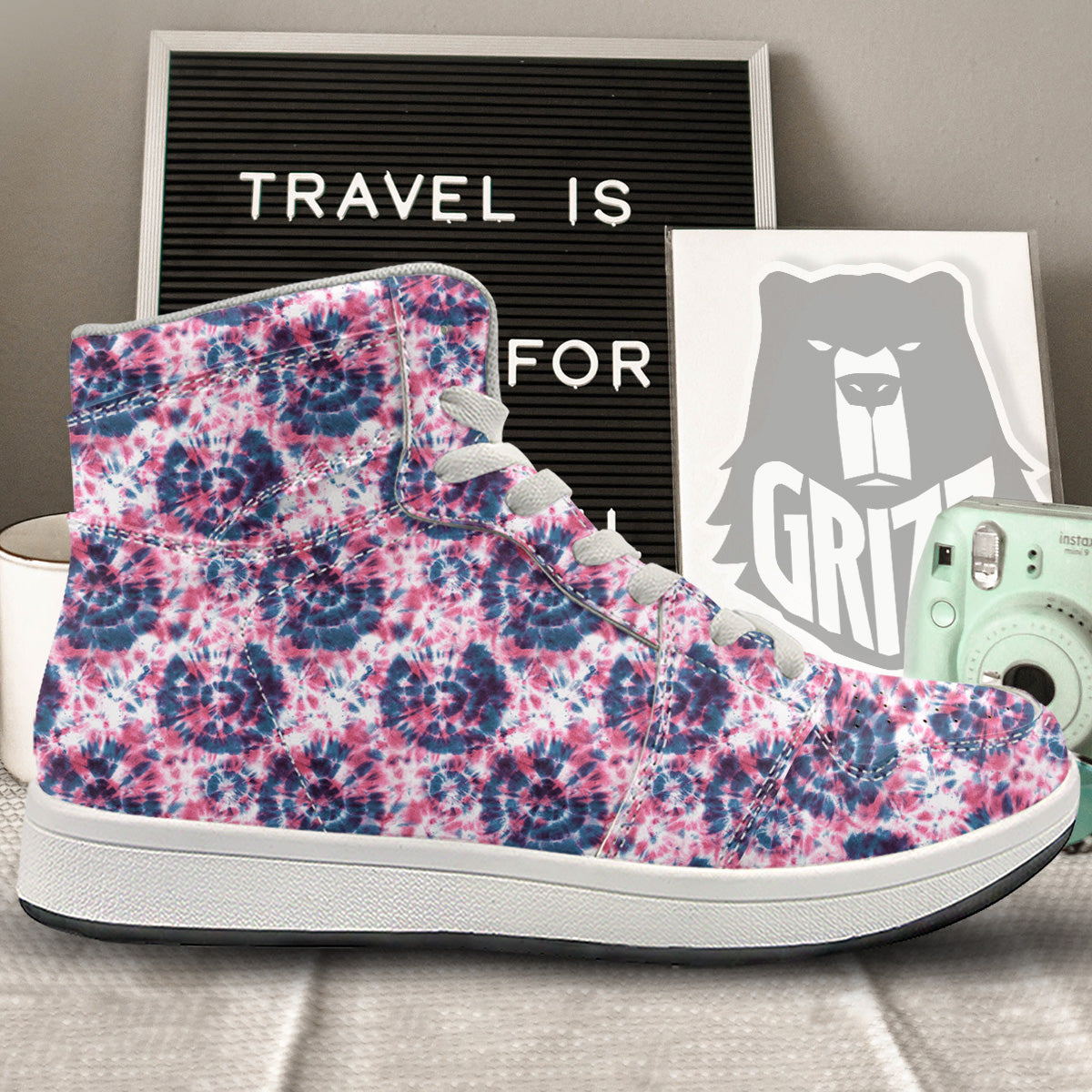 Red Tie Dye Blue Shibori Print Pattern High Top Sneakers-grizzshop