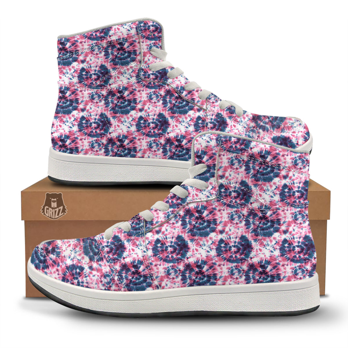 Red Tie Dye Blue Shibori Print Pattern High Top Sneakers-grizzshop