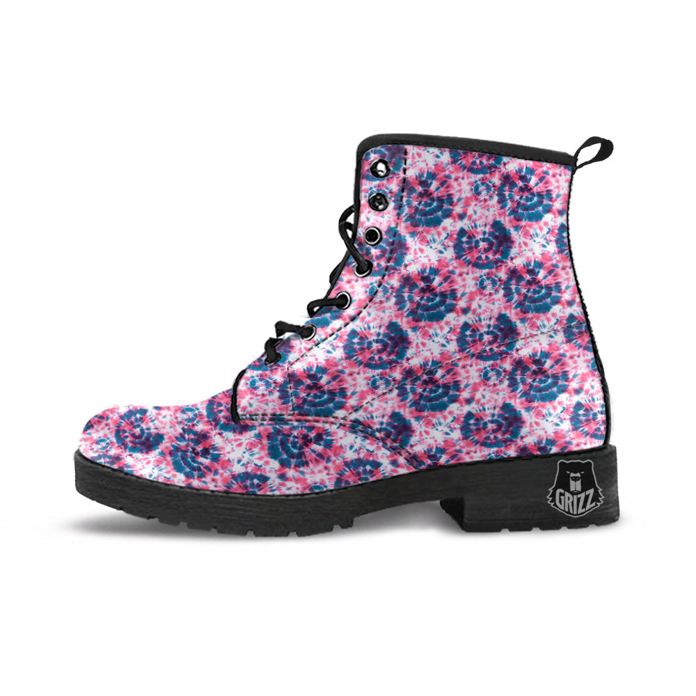 Red Tie Dye Blue Shibori Print Pattern Leather Boots-grizzshop