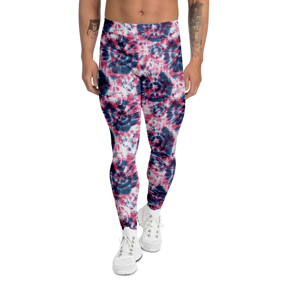 Red Tie Dye Blue Shibori Print Pattern Men's Leggings-grizzshop