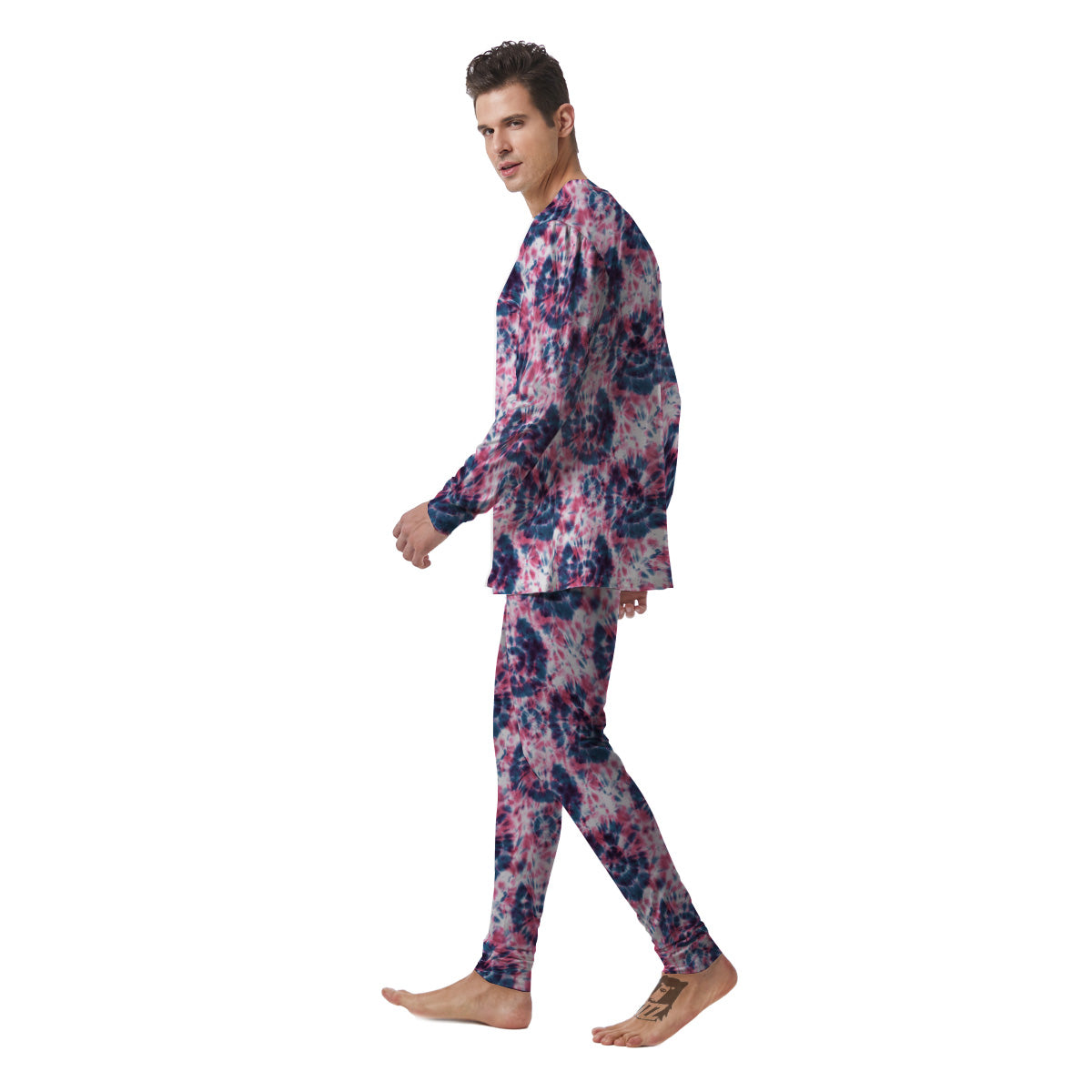 Red Tie Dye Blue Shibori Print Pattern Men's Pajamas-grizzshop