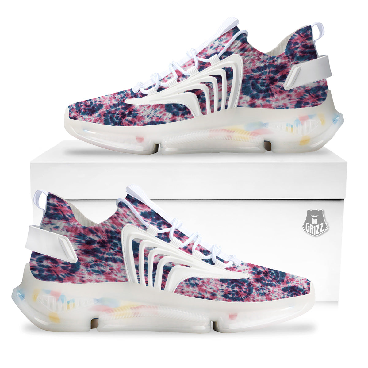 Red Tie Dye Blue Shibori Print Pattern White Gym Shoes-grizzshop