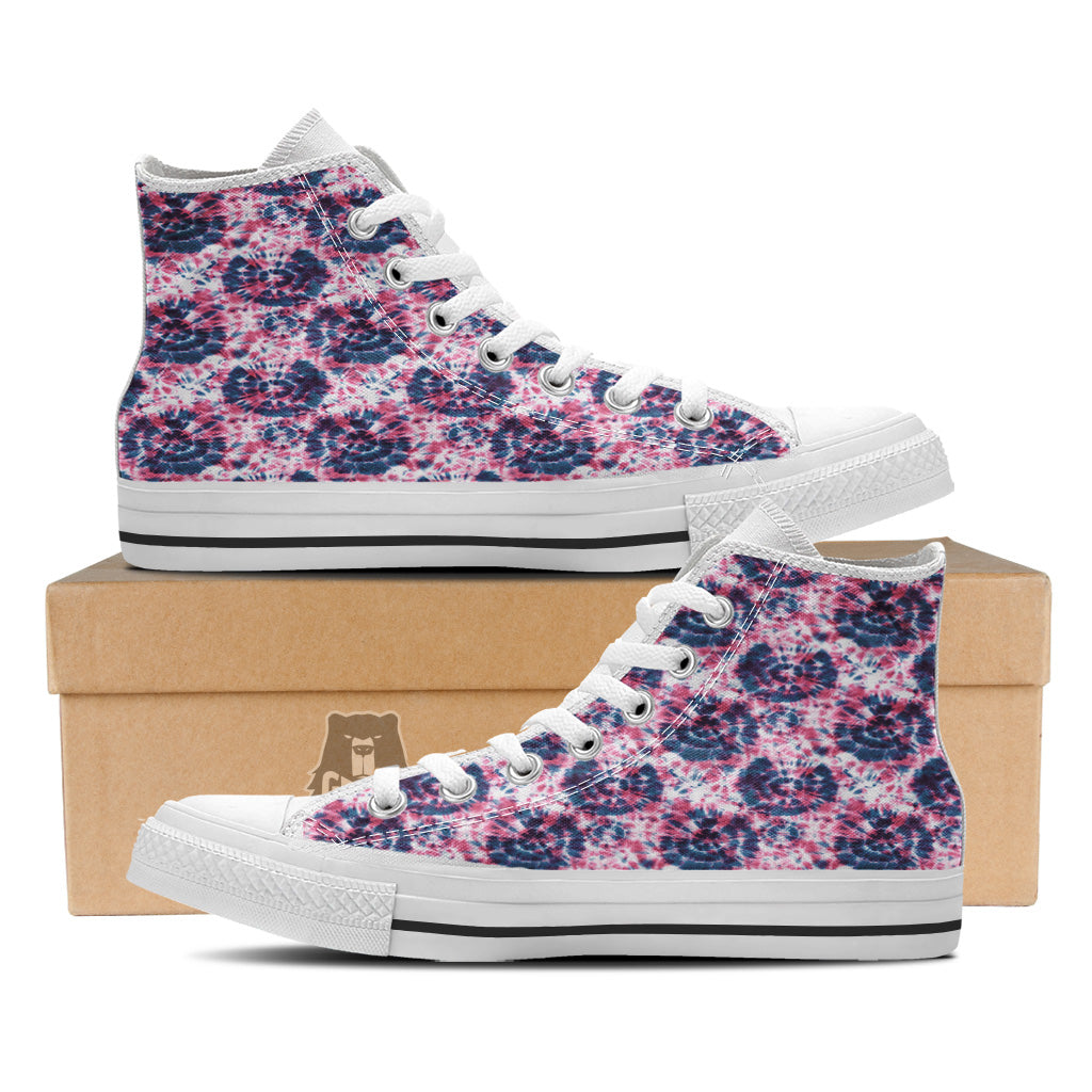 Red Tie Dye Blue Shibori Print Pattern White High Top Shoes-grizzshop