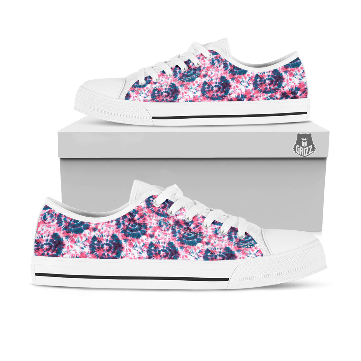 Red Tie Dye Blue Shibori Print Pattern White Low Top Shoes-grizzshop