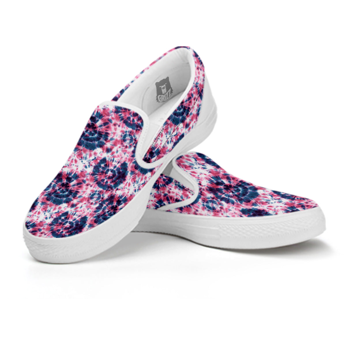 Red Tie Dye Blue Shibori Print Pattern White Slip On Shoes-grizzshop