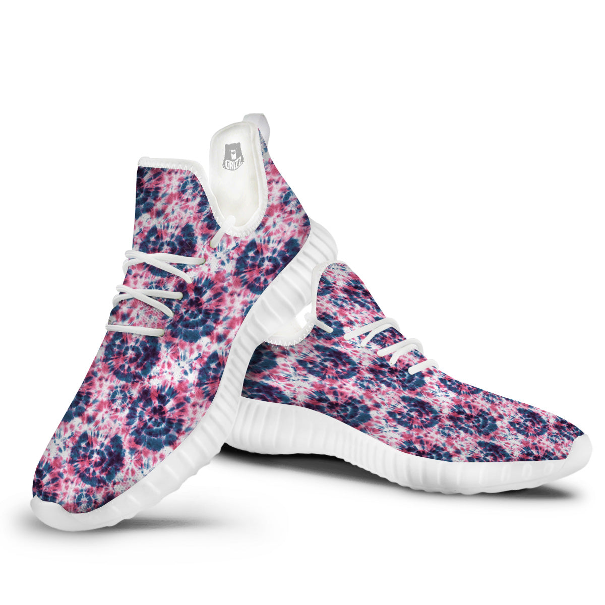 Red Tie Dye Blue Shibori Print Pattern White Walking Shoes-grizzshop