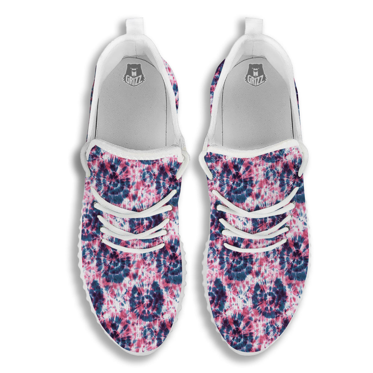 Red Tie Dye Blue Shibori Print Pattern White Walking Shoes-grizzshop