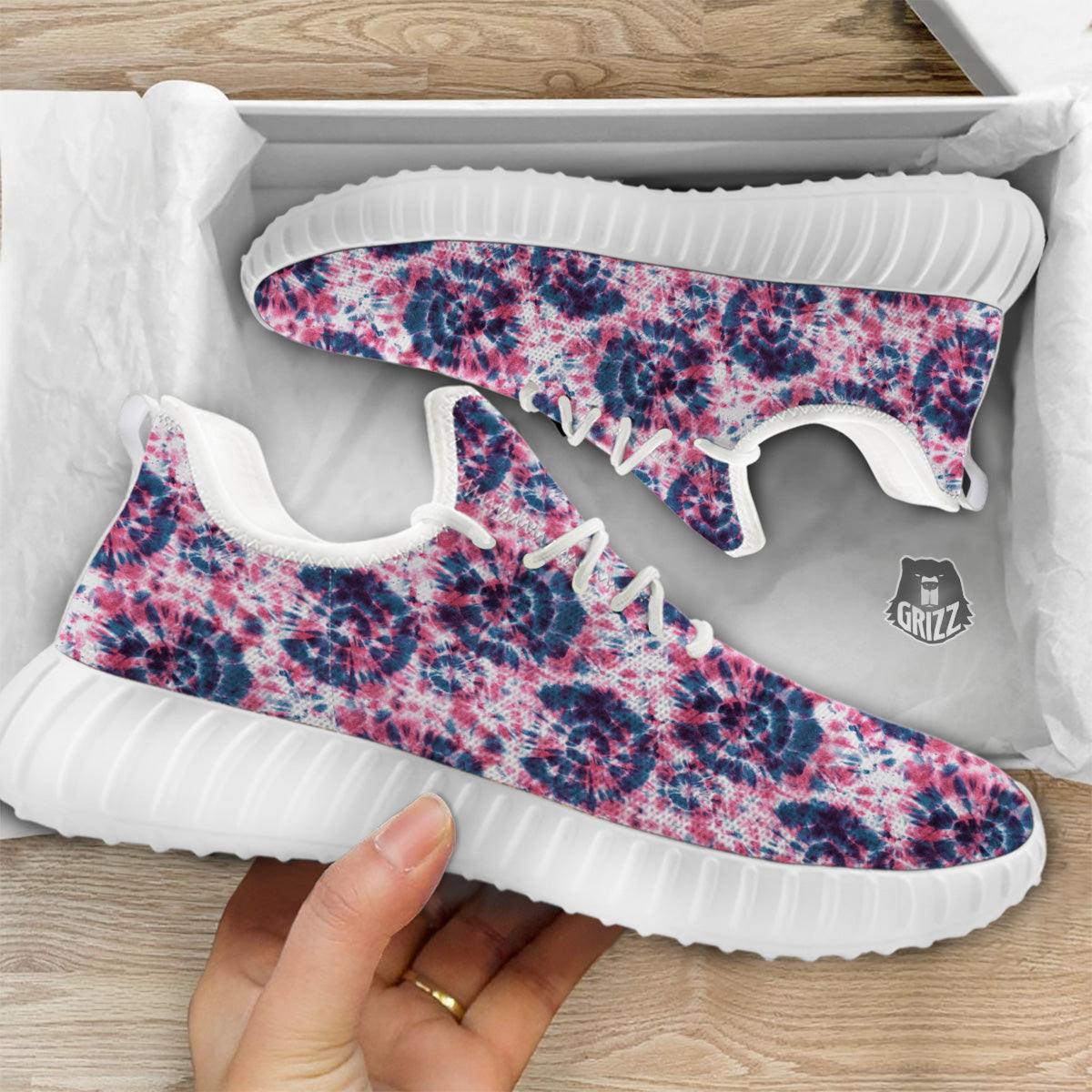 Red Tie Dye Blue Shibori Print Pattern White Walking Shoes-grizzshop