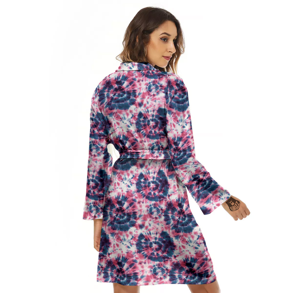 Red Tie Dye Blue Shibori Print Pattern Women's Robe-grizzshop