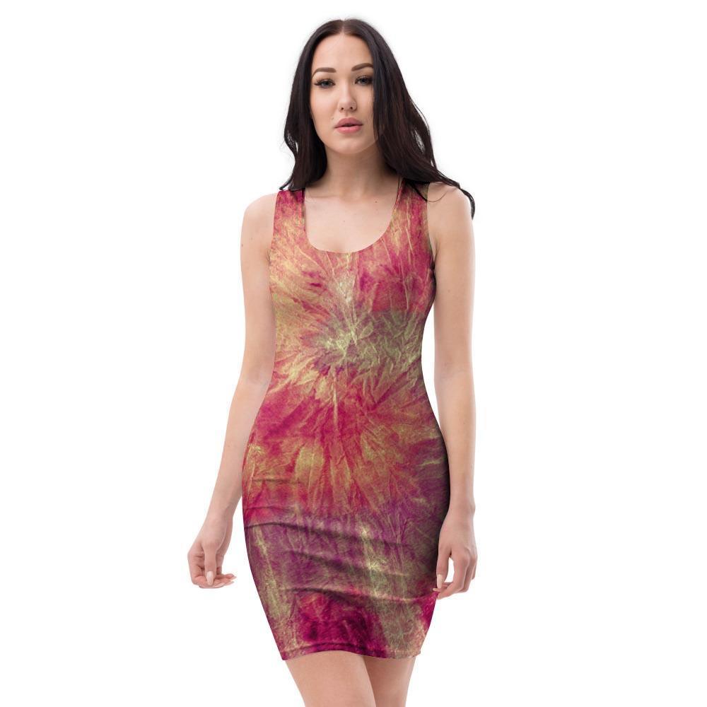 Red Tie Dye Bodycon Dress-grizzshop