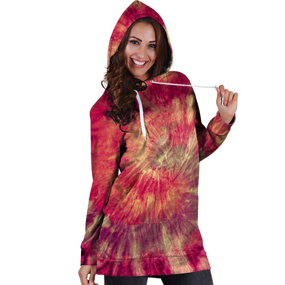 Red Tie Dye Hoodie Dress-grizzshop