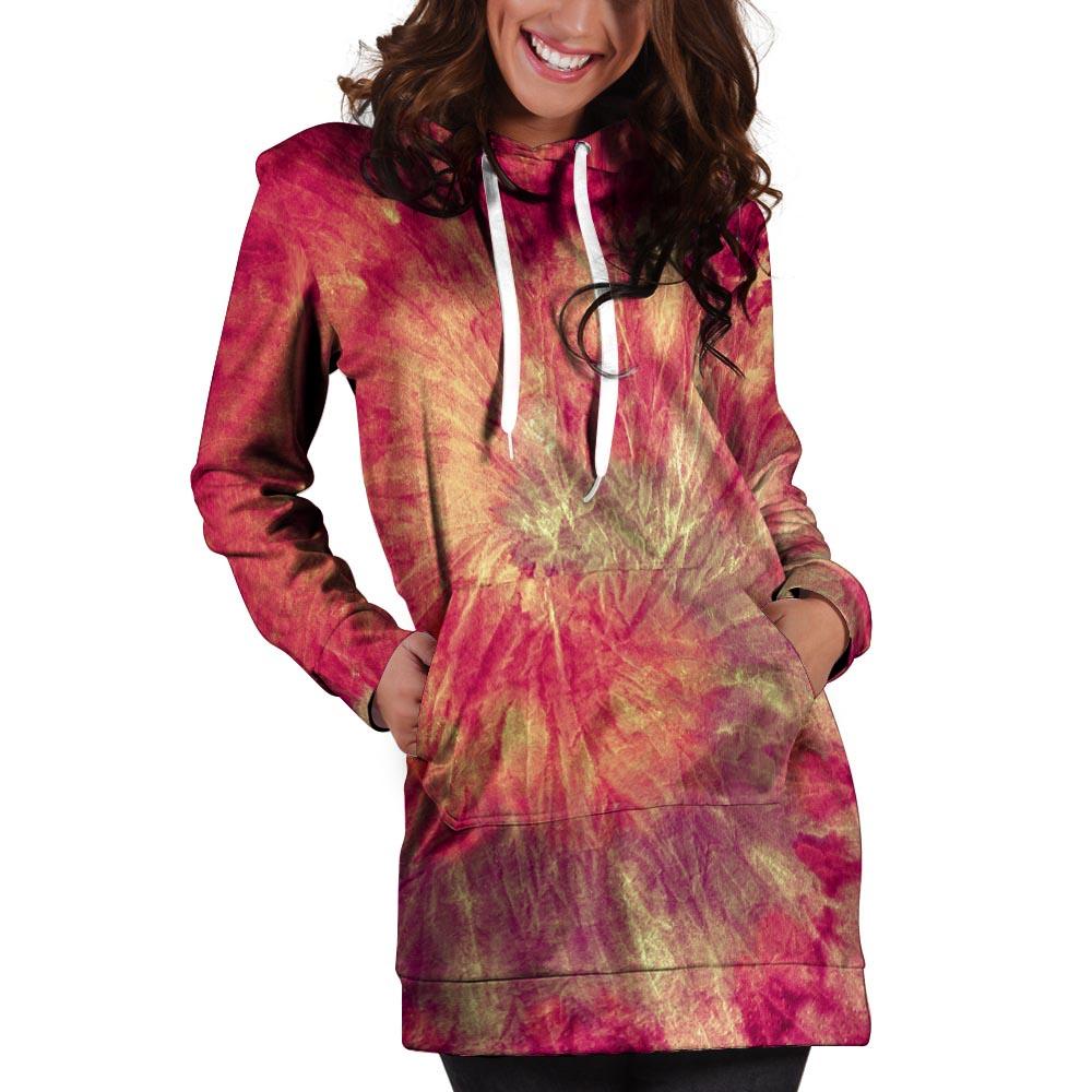 Red Tie Dye Hoodie Dress-grizzshop