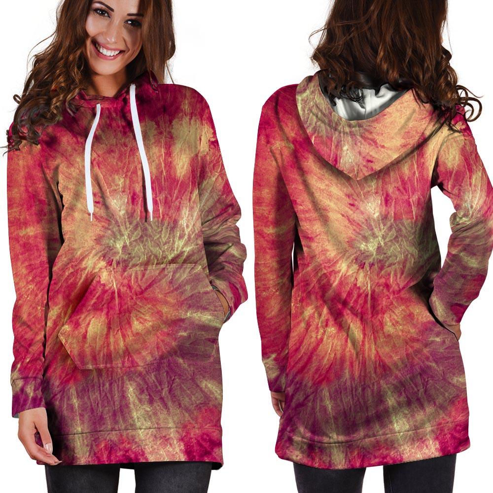 Red Tie Dye Hoodie Dress-grizzshop