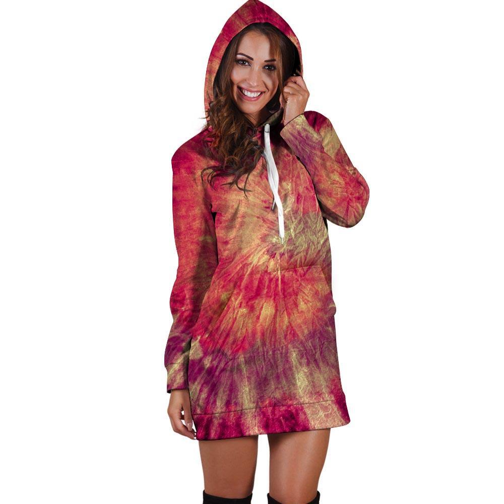 Red Tie Dye Hoodie Dress-grizzshop