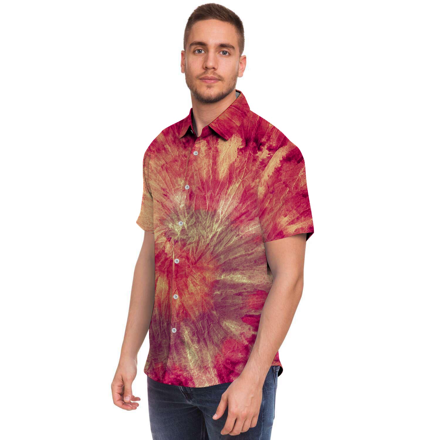 Red Tie Dye Men's Short Sleeve Shirt-grizzshop
