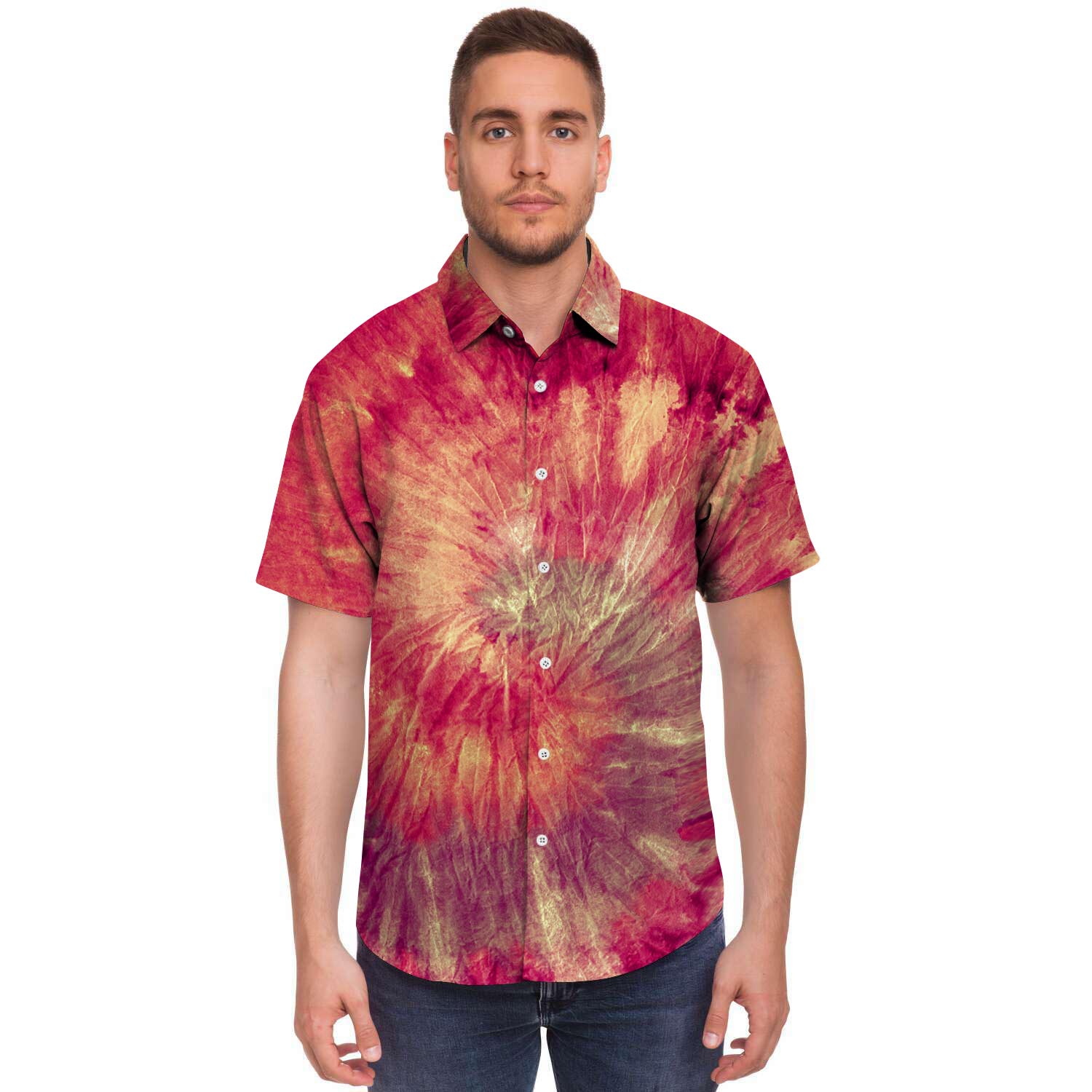 Red Tie Dye Men's Short Sleeve Shirt-grizzshop
