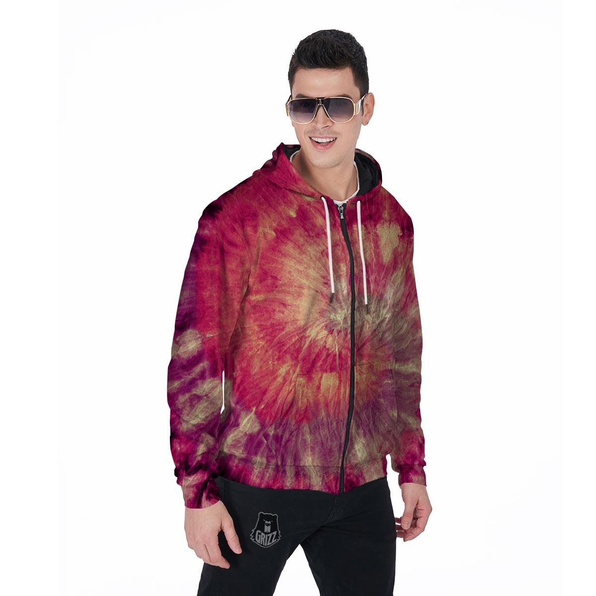 Red Tie Dye Men's Zip Up Hoodie-grizzshop
