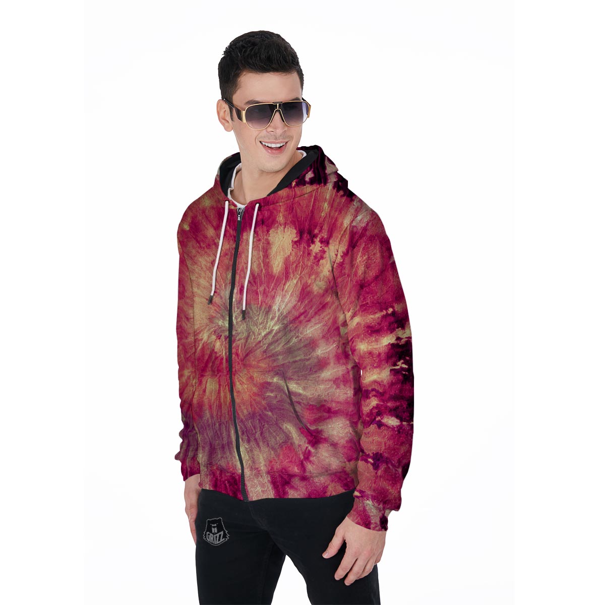 Red Tie Dye Men's Zip Up Hoodie-grizzshop