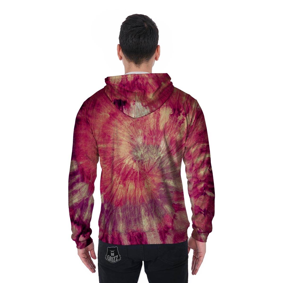 Red Tie Dye Men's Zip Up Hoodie-grizzshop