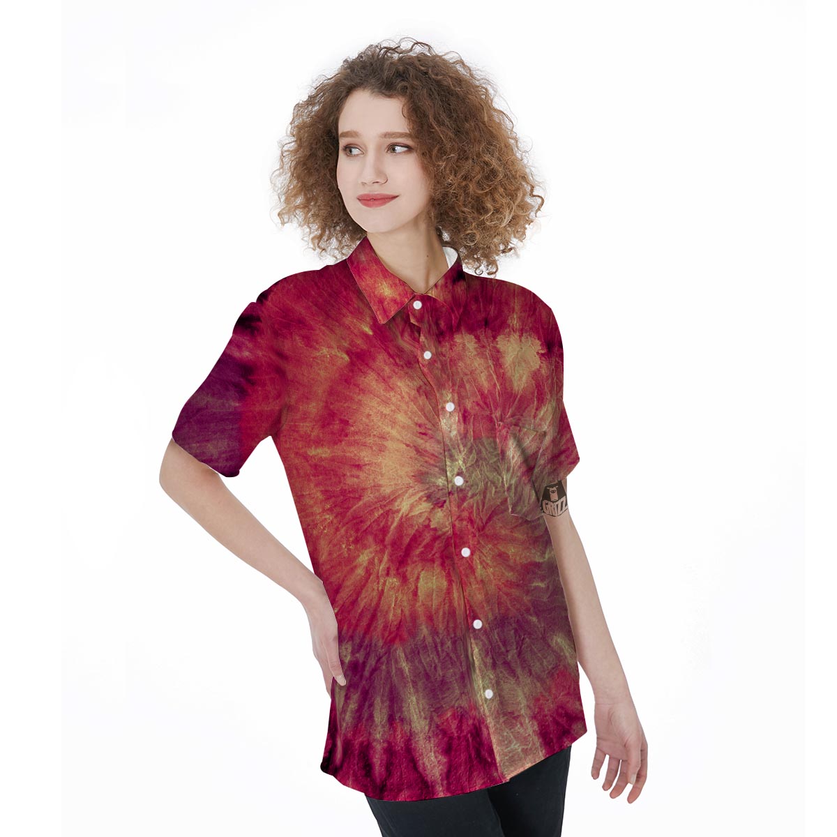 Red Tie Dye Women's Short Sleeve Shirts-grizzshop