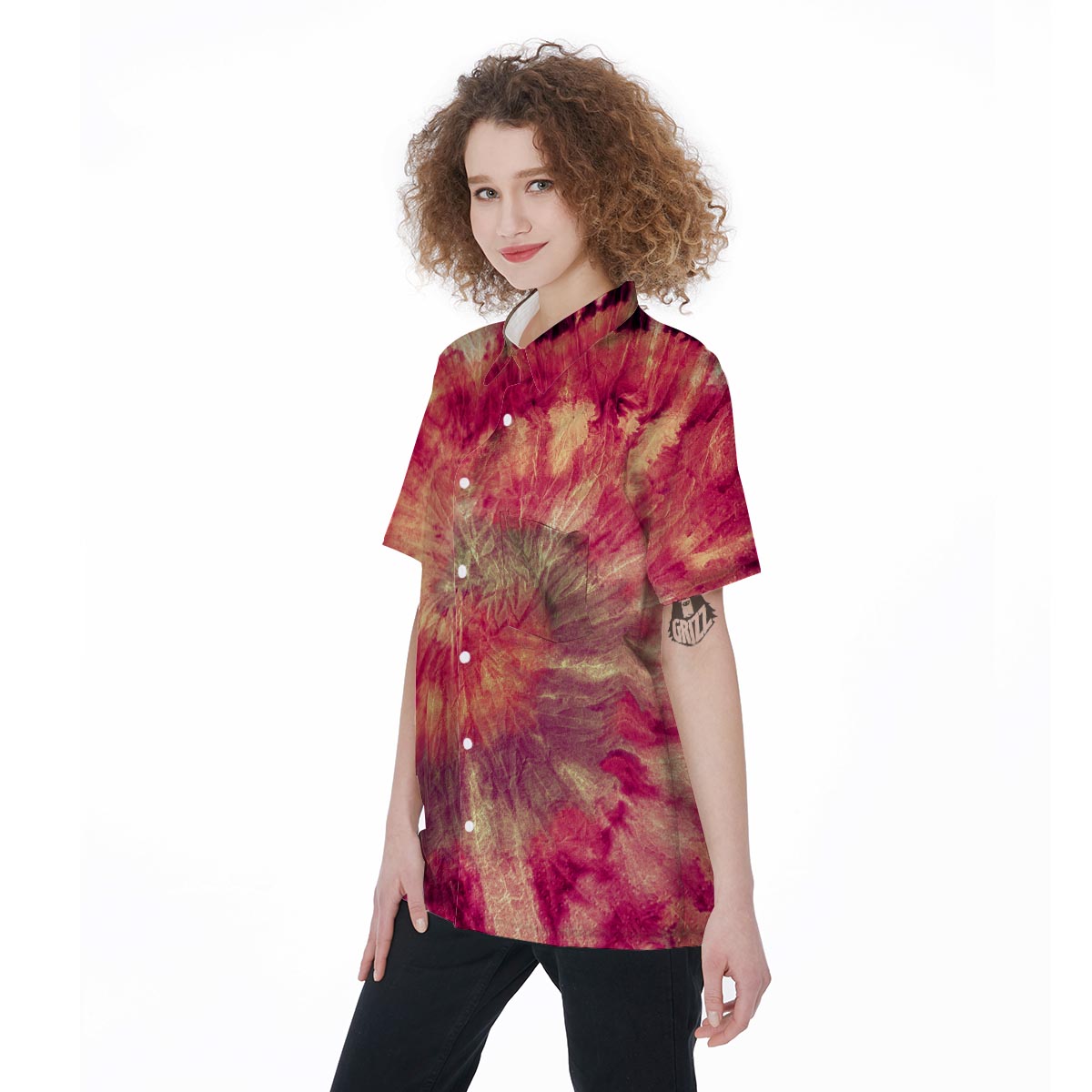 Red Tie Dye Women's Short Sleeve Shirts-grizzshop