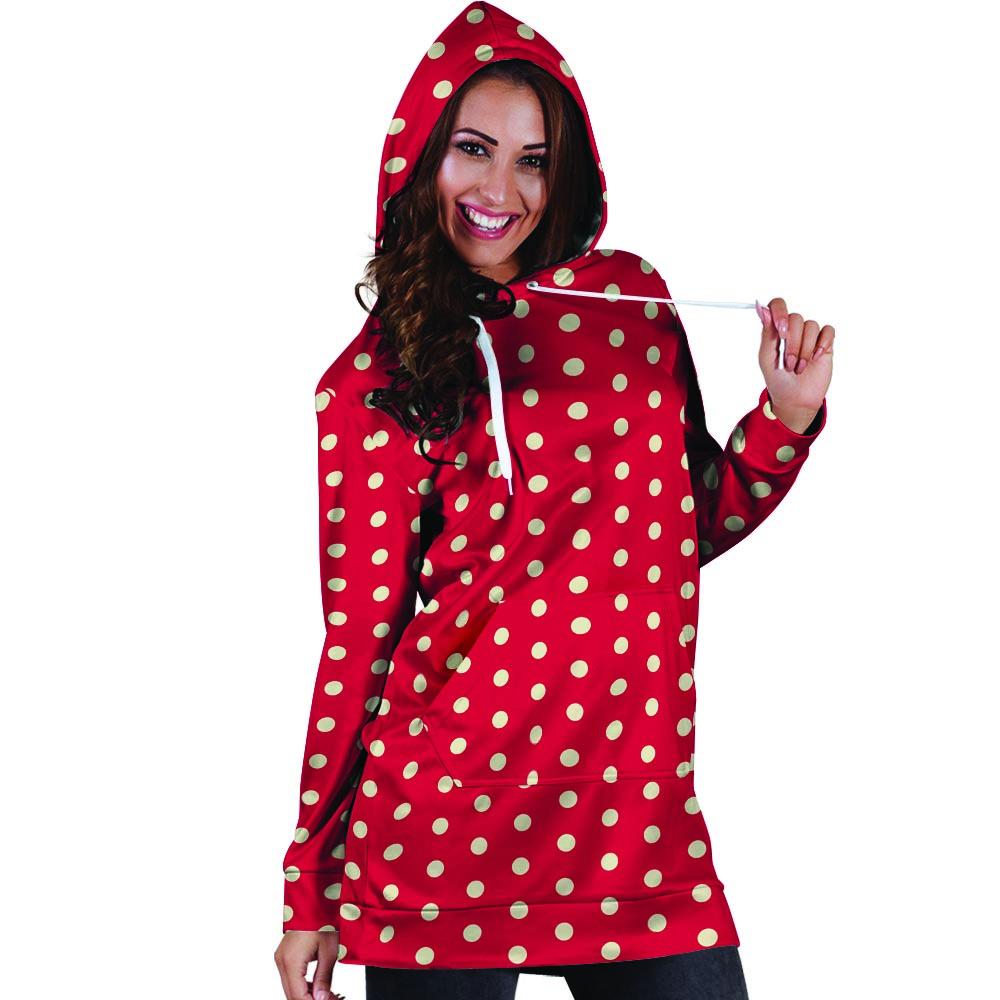 Red Tiny Polka Dot Hoodie Dress-grizzshop