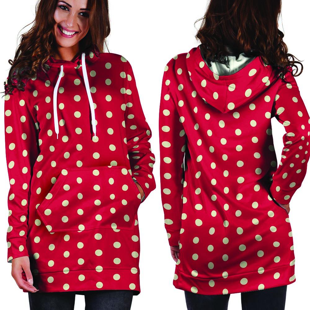 Red Tiny Polka Dot Hoodie Dress-grizzshop