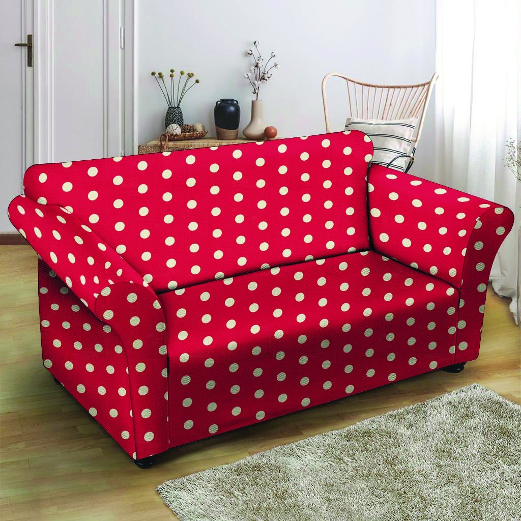 Red Tiny Polka Dot Loveseat Cover-grizzshop