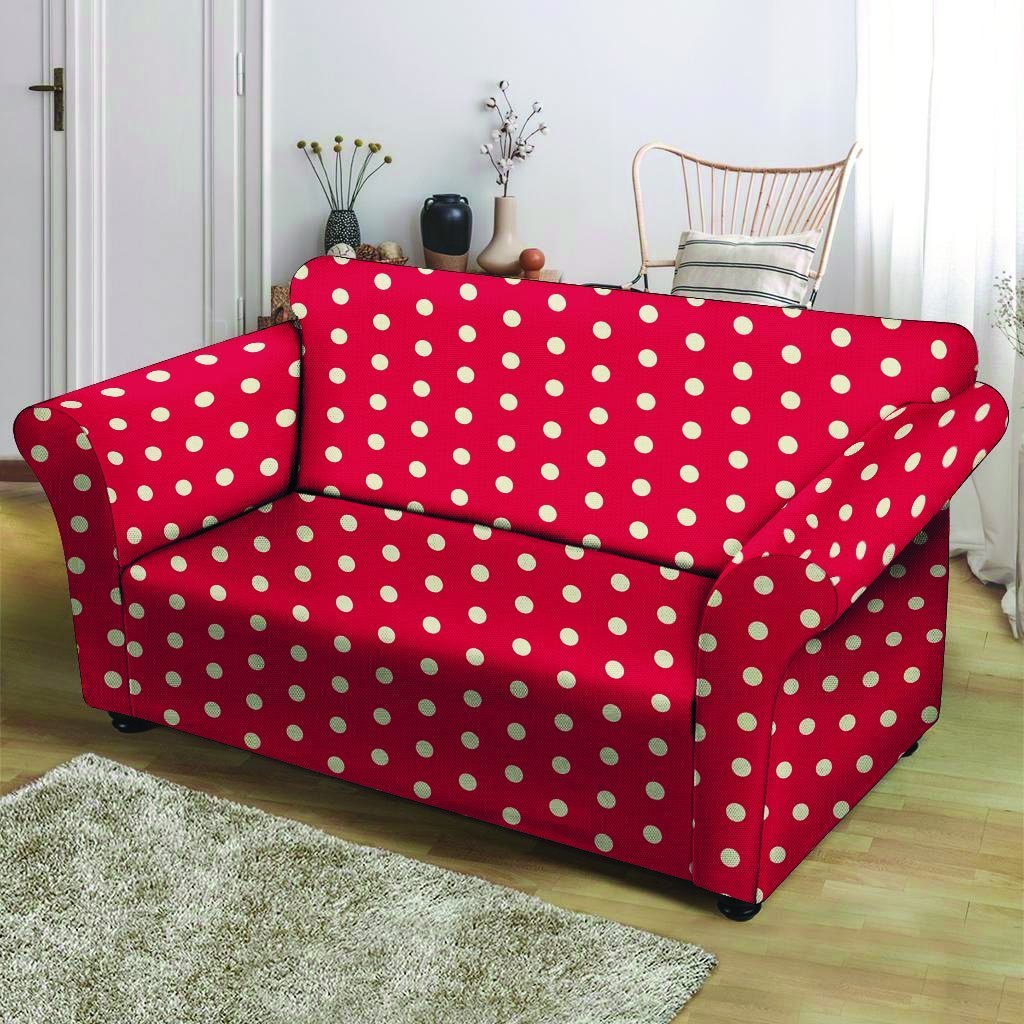 Red Tiny Polka Dot Loveseat Cover-grizzshop