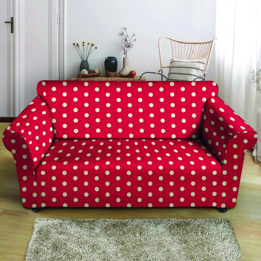 Red Tiny Polka Dot Loveseat Cover-grizzshop