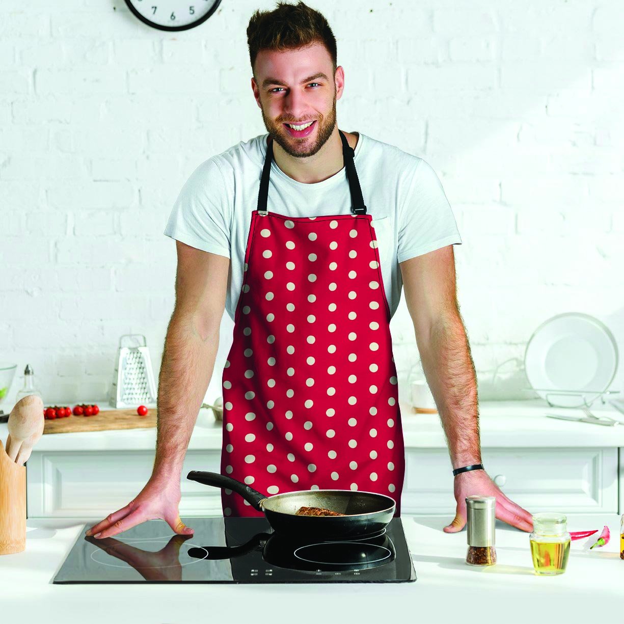 Red Tiny Polka Dot Men's Apron-grizzshop