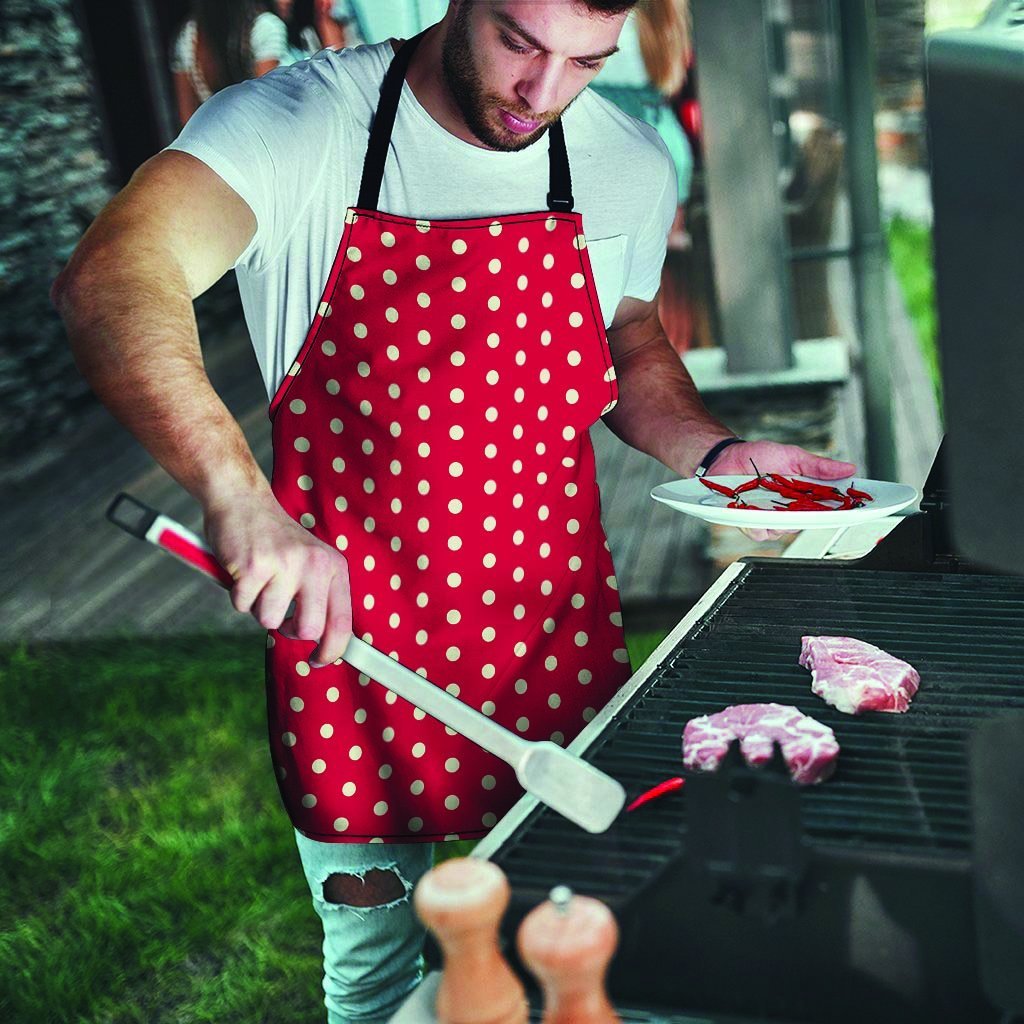 Red Tiny Polka Dot Men's Apron-grizzshop