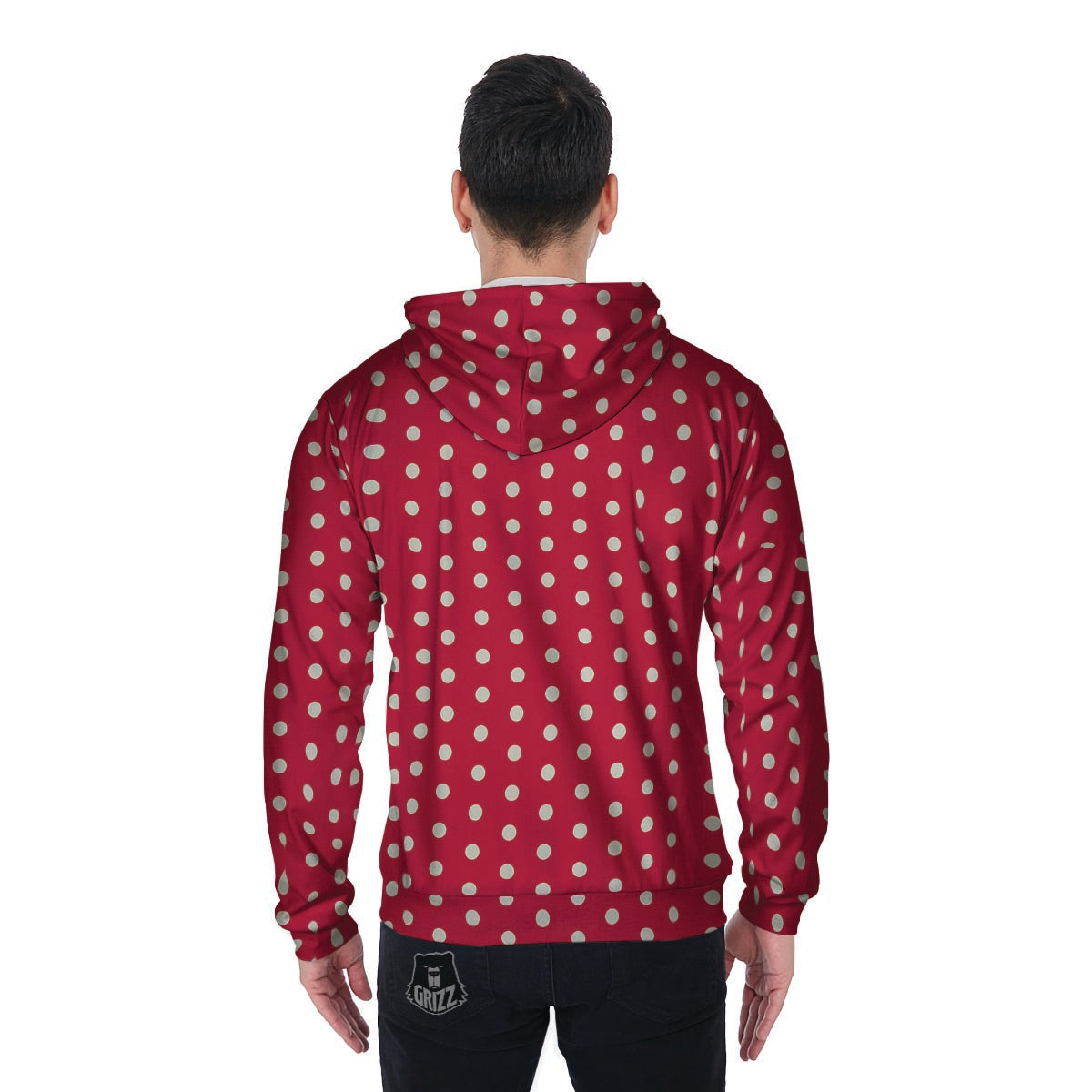 Red Tiny Polka Dot Men's Zip Up Hoodie-grizzshop