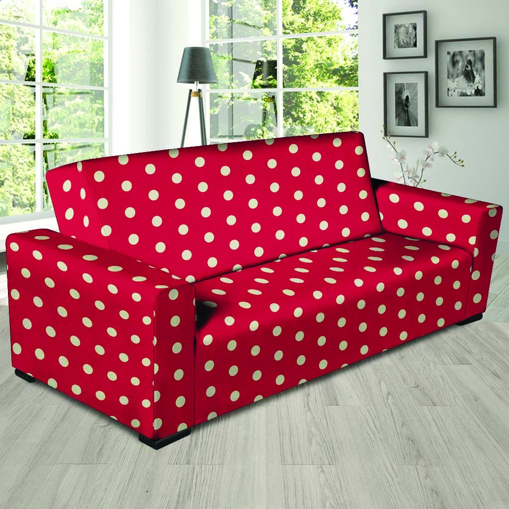 Red Tiny Polka Dot Sofa Cover-grizzshop