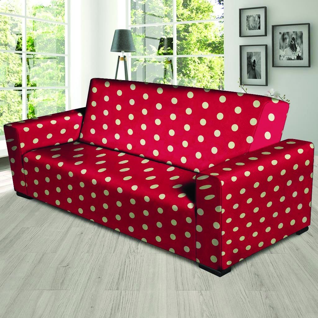 Red Tiny Polka Dot Sofa Cover-grizzshop