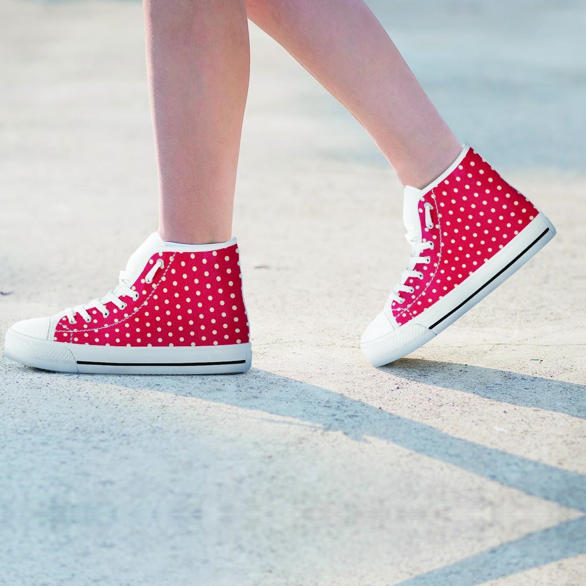 Red Tiny Polka Dot Women's High Top Shoes-grizzshop