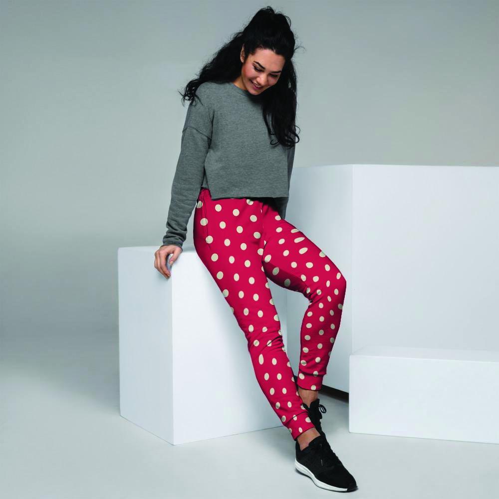 Red Tiny Polka Dot Women's Joggers-grizzshop