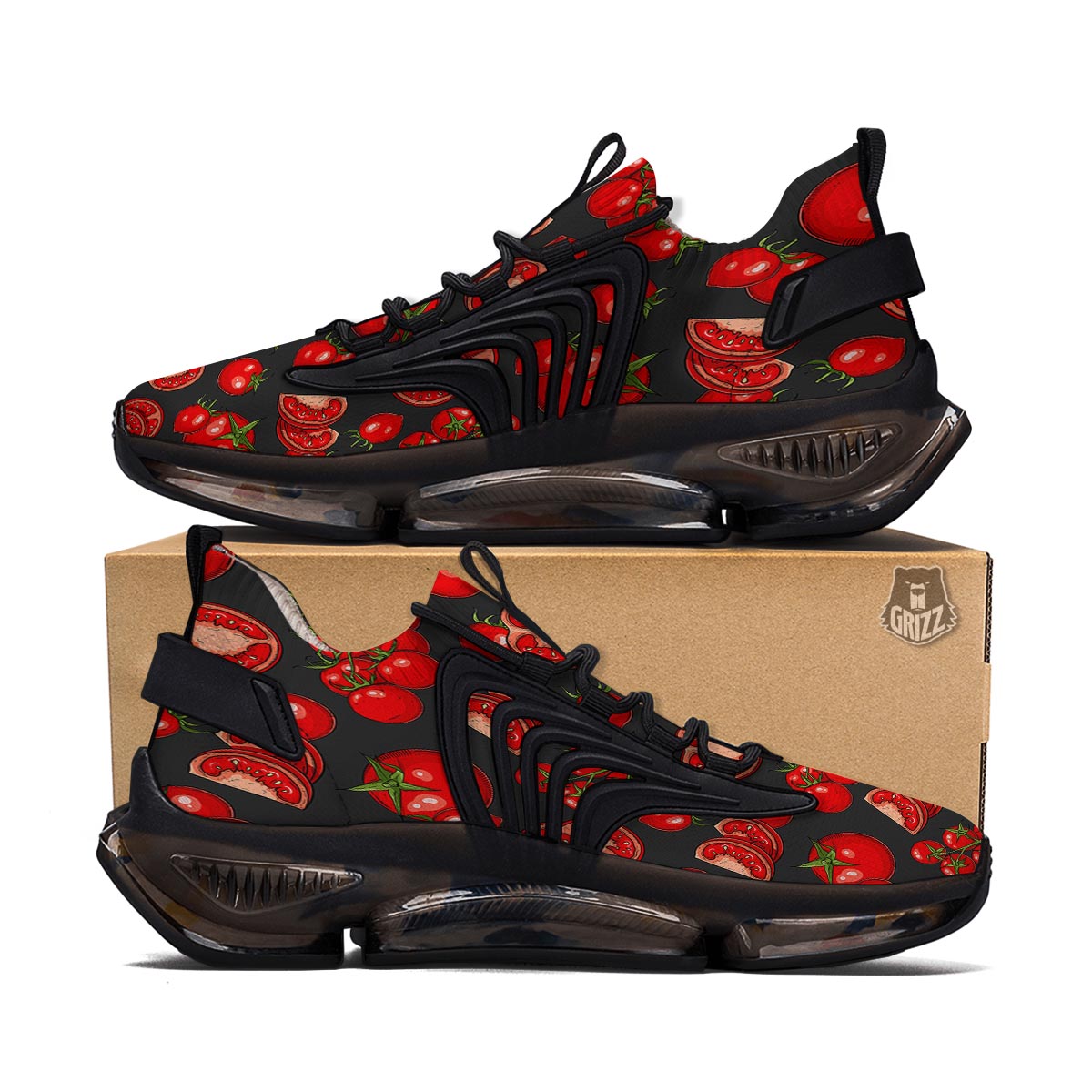 Red Tomato Print Pattern Black Gym Shoes-grizzshop