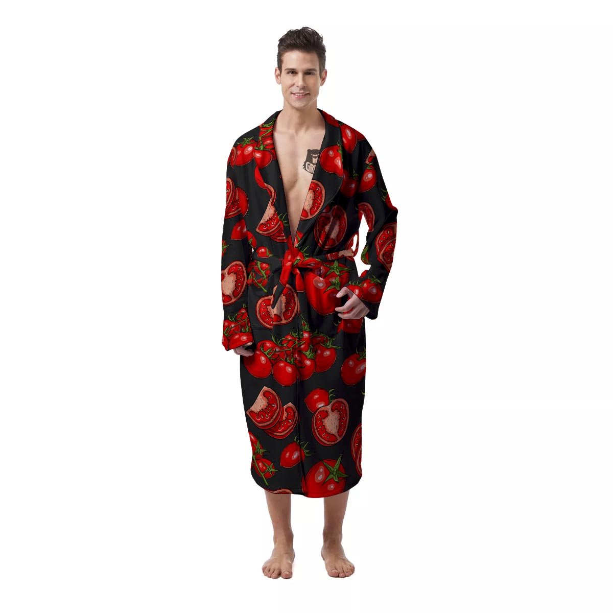 Red Tomato Print Pattern Men's Robe-grizzshop