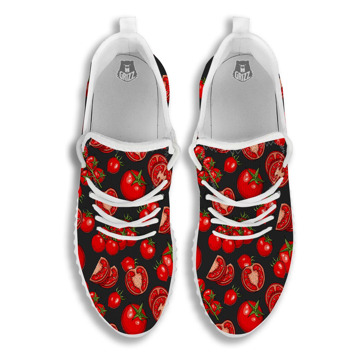 Red Tomato Print Pattern White Walking Shoes-grizzshop