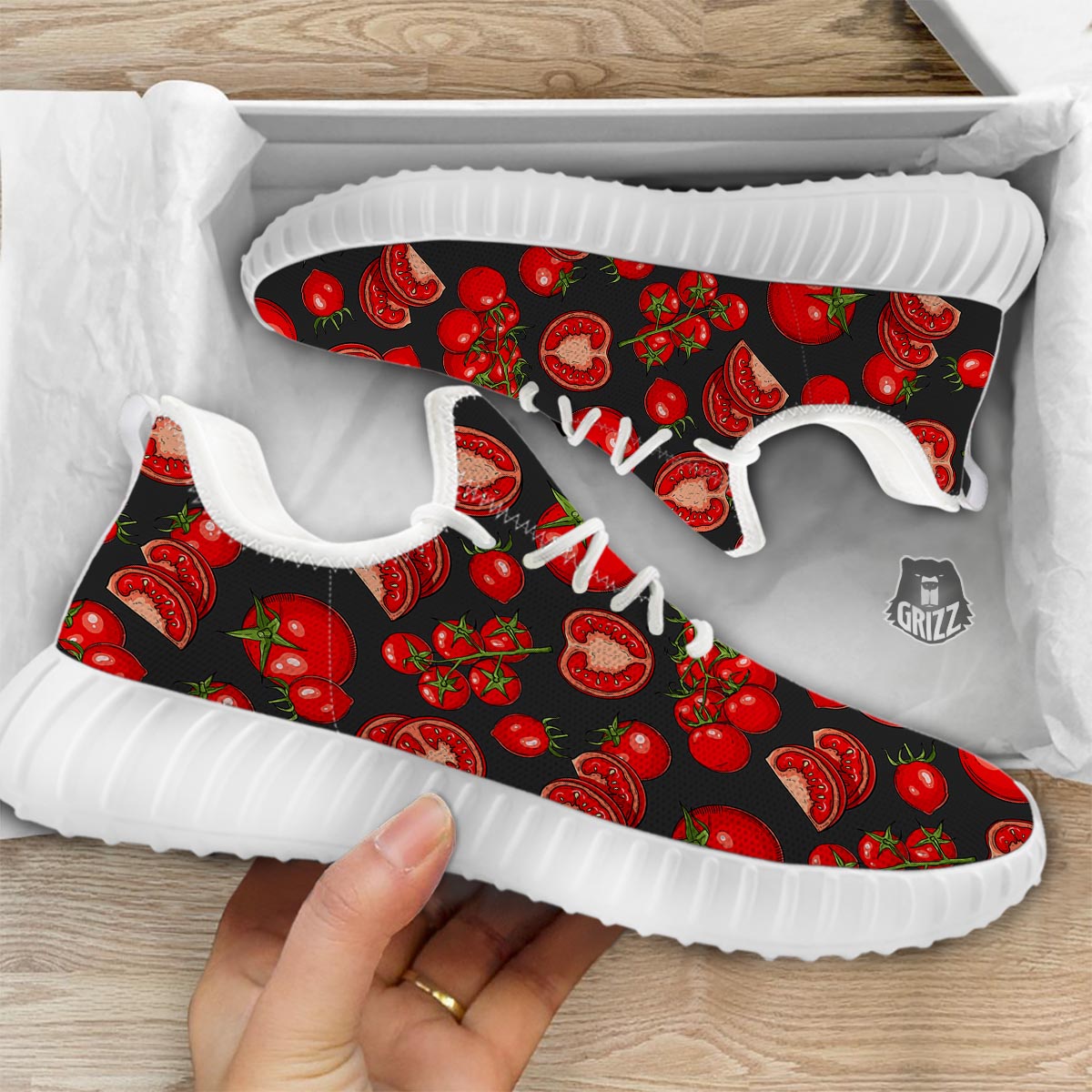 Red Tomato Print Pattern White Walking Shoes-grizzshop