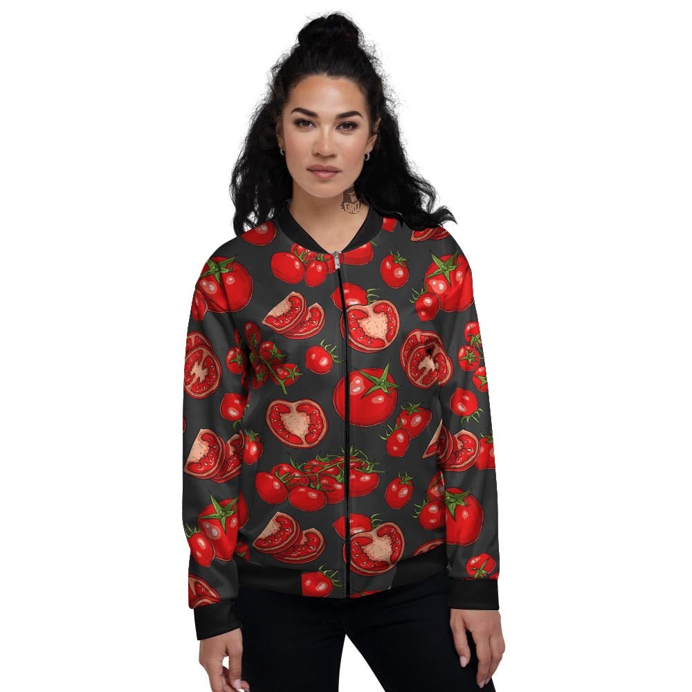 Red Tomato Print Pattern Women's Bomber Jacket-grizzshop