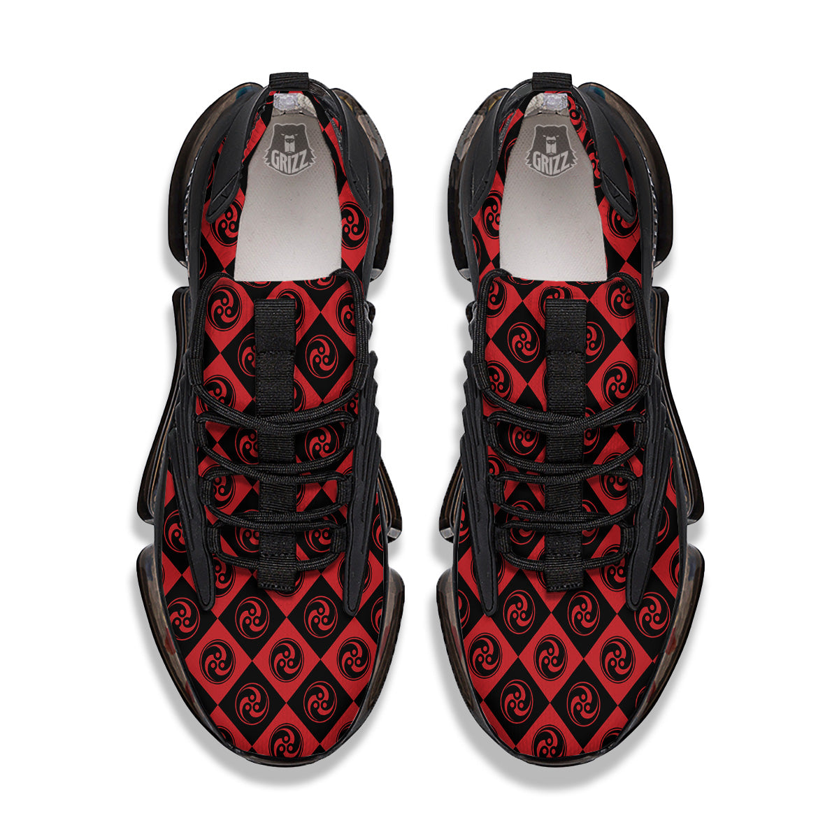 Red Tomoe Print Pattern Black Gym Shoes-grizzshop