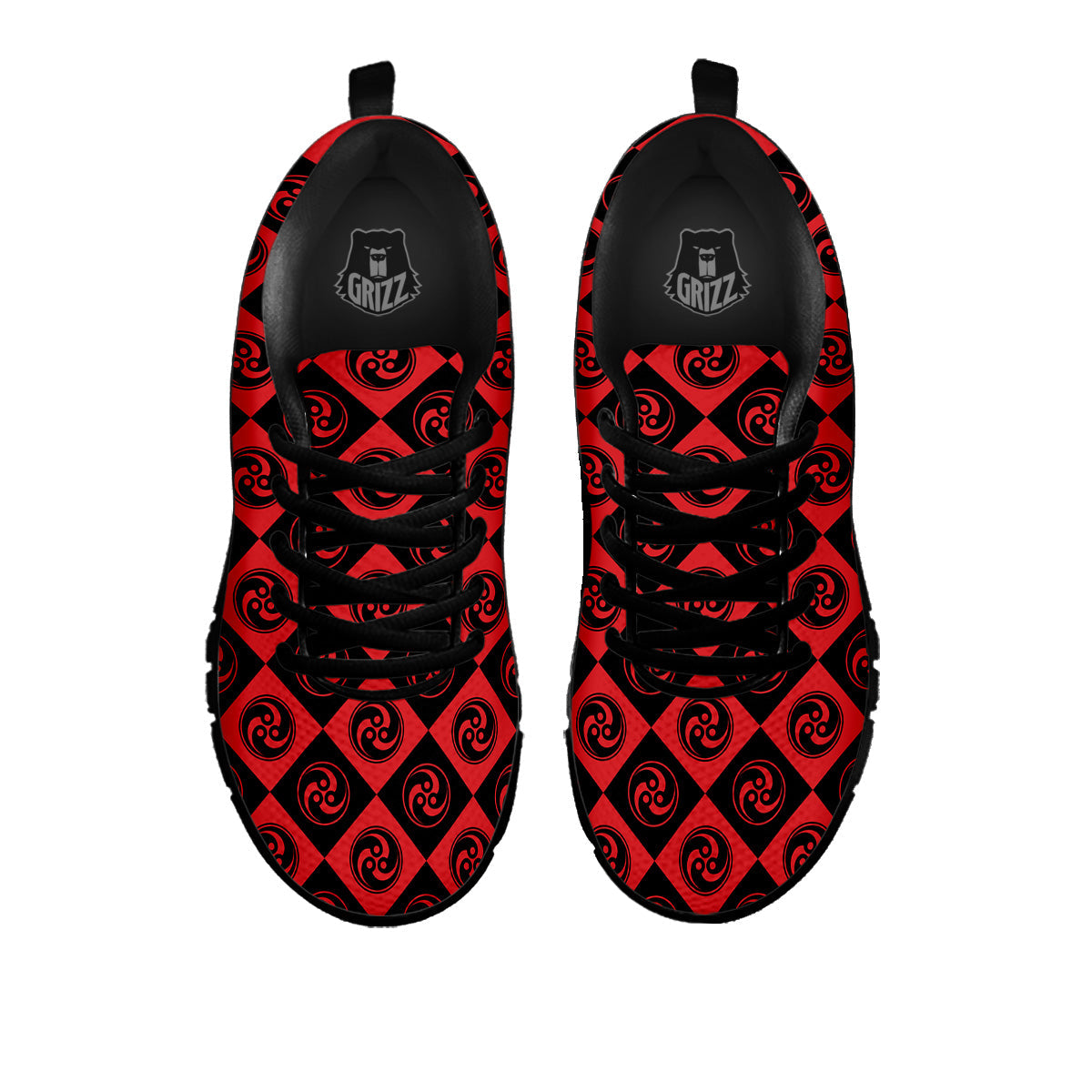 Red Tomoe Print Pattern Black Sneaker-grizzshop