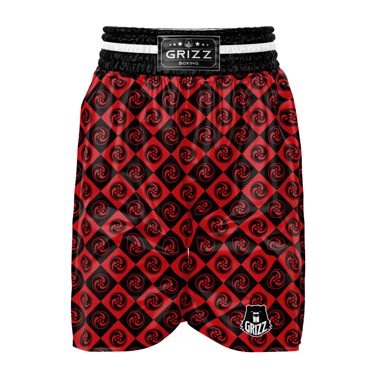 Red Tomoe Print Pattern Boxing Shorts-grizzshop