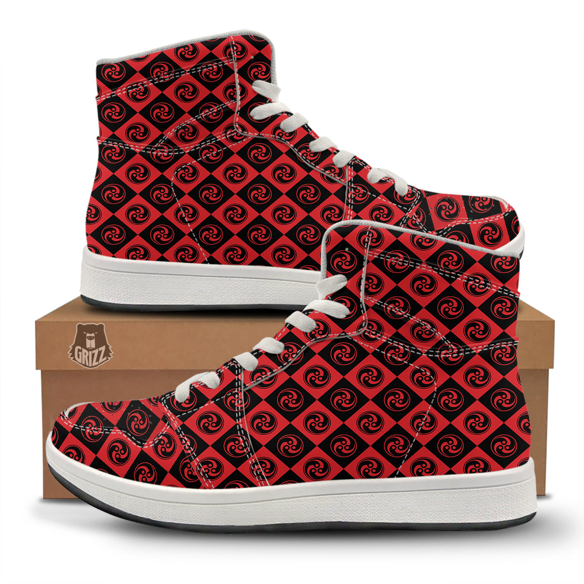 Red Tomoe Print Pattern High Top Sneakers-grizzshop