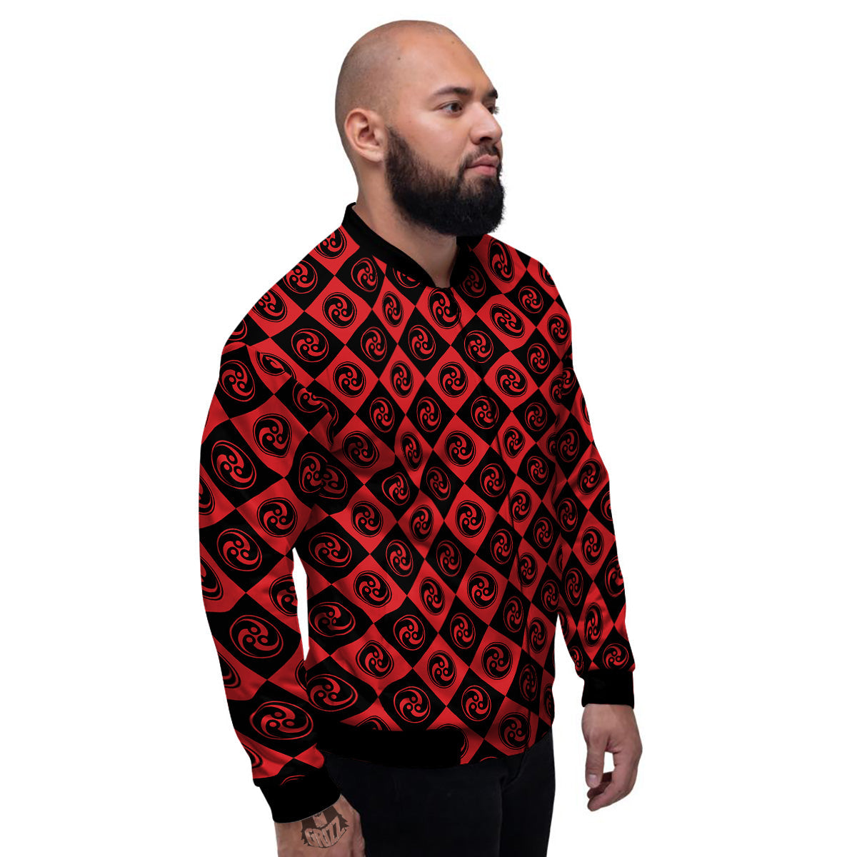 Red Tomoe Print Pattern Men's Bomber Jacket-grizzshop
